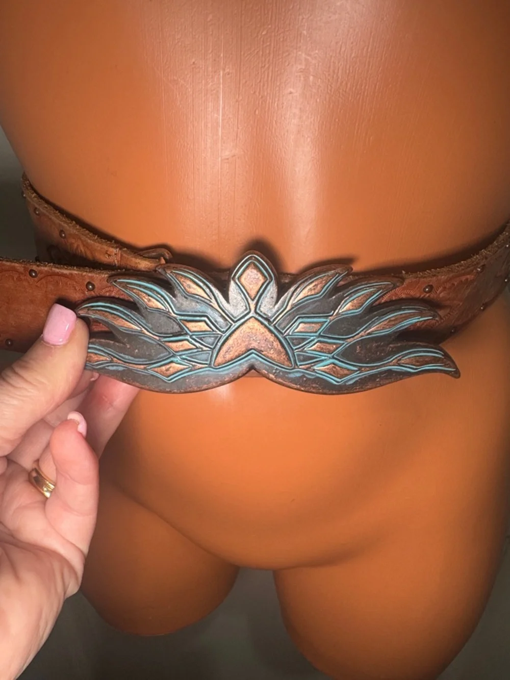 Brown Leather Belt with Turquoise Accent Buckle